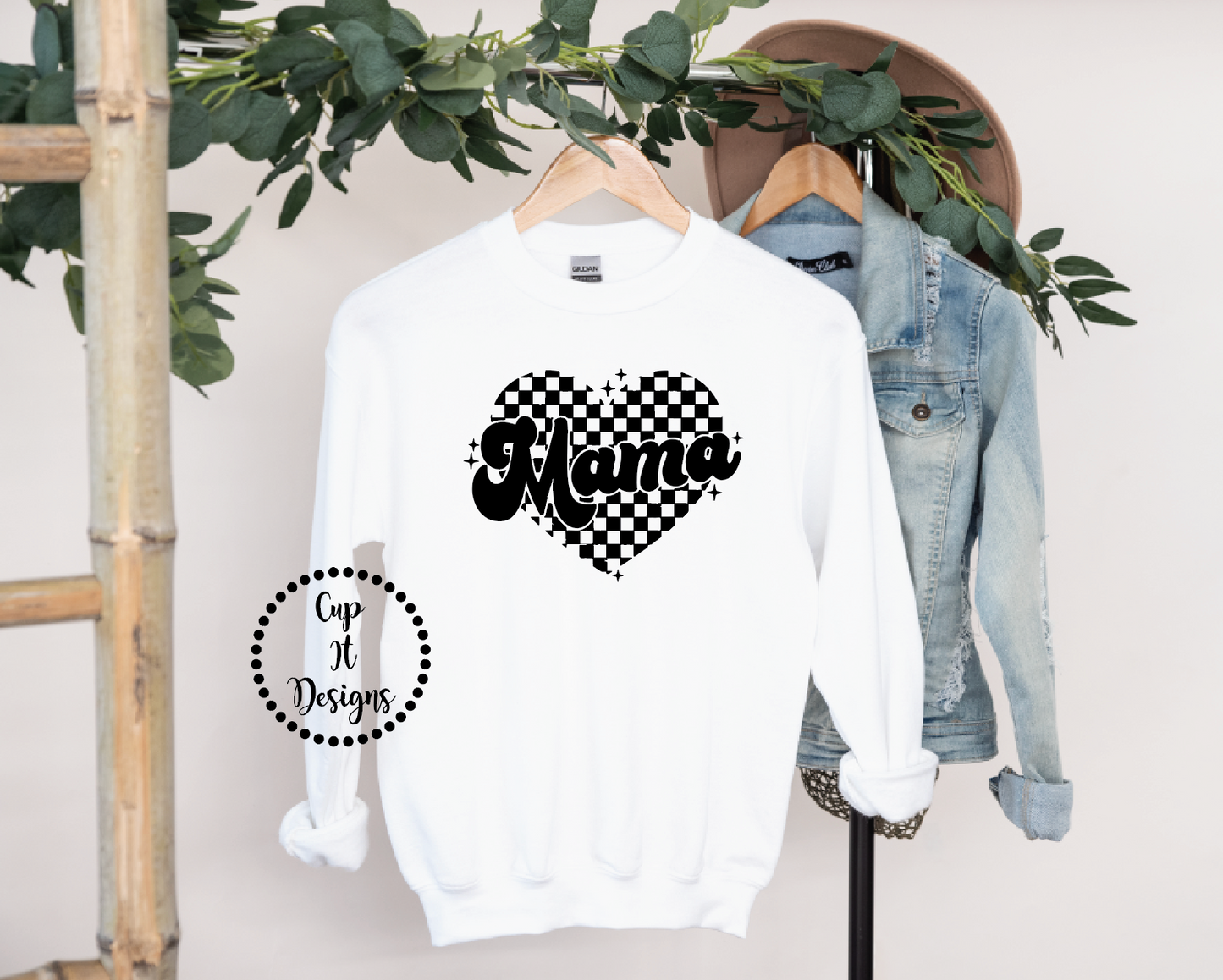 Mama Checker Heart Crewneck