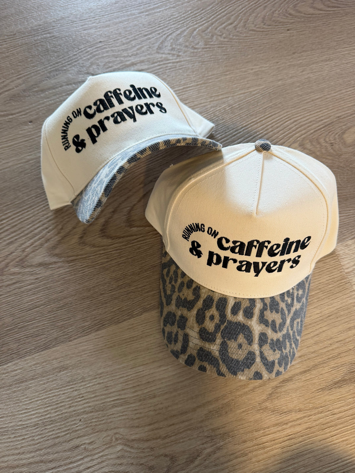 Running on Caffeine and Prayers Cheetah Hat
