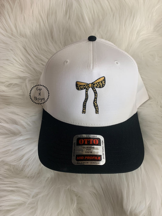 Cheetah Bow Embroidered Hat