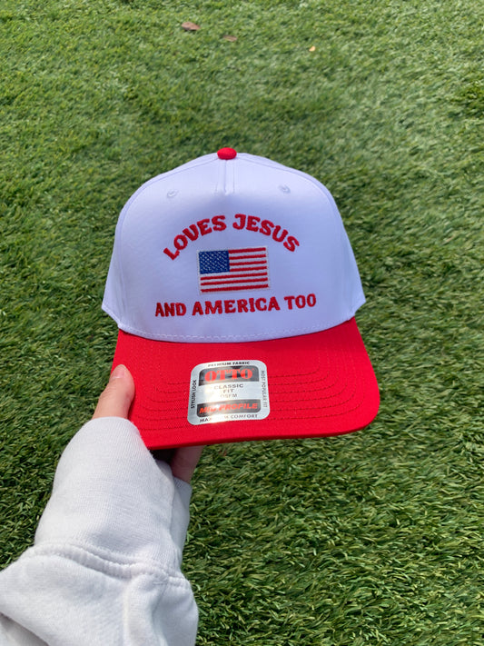 Loves Jesus and America Embroidered Hat