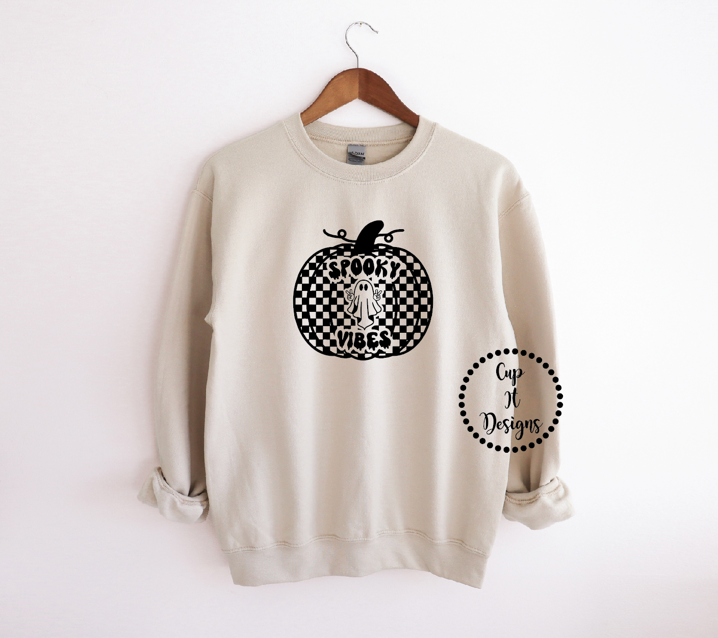 Spooky Vibes Checker Pumpkin Crewneck