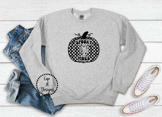 Spooky Vibes Checker Pumpkin Crewneck