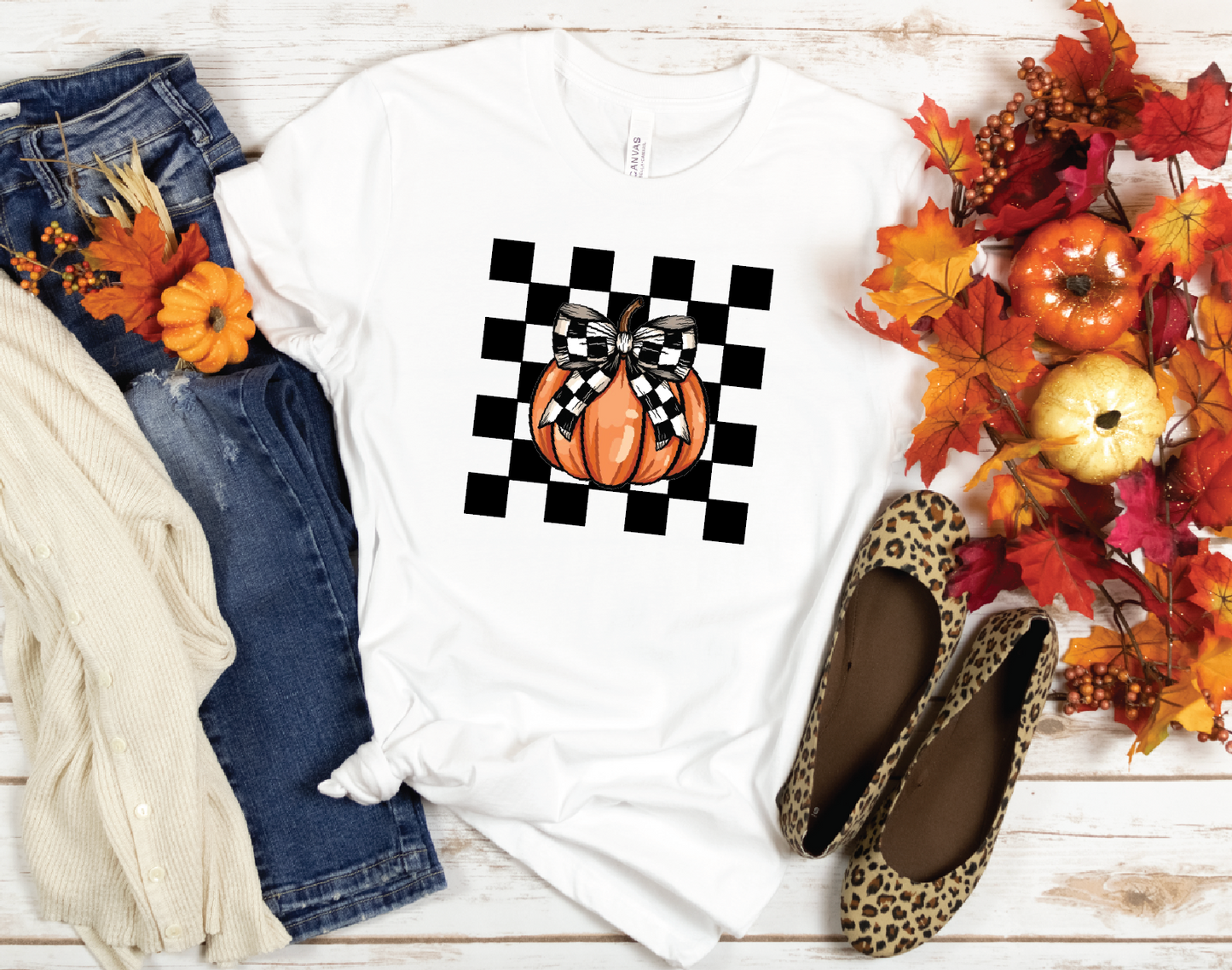 Checkered Pumpkin Tee or Crewneck