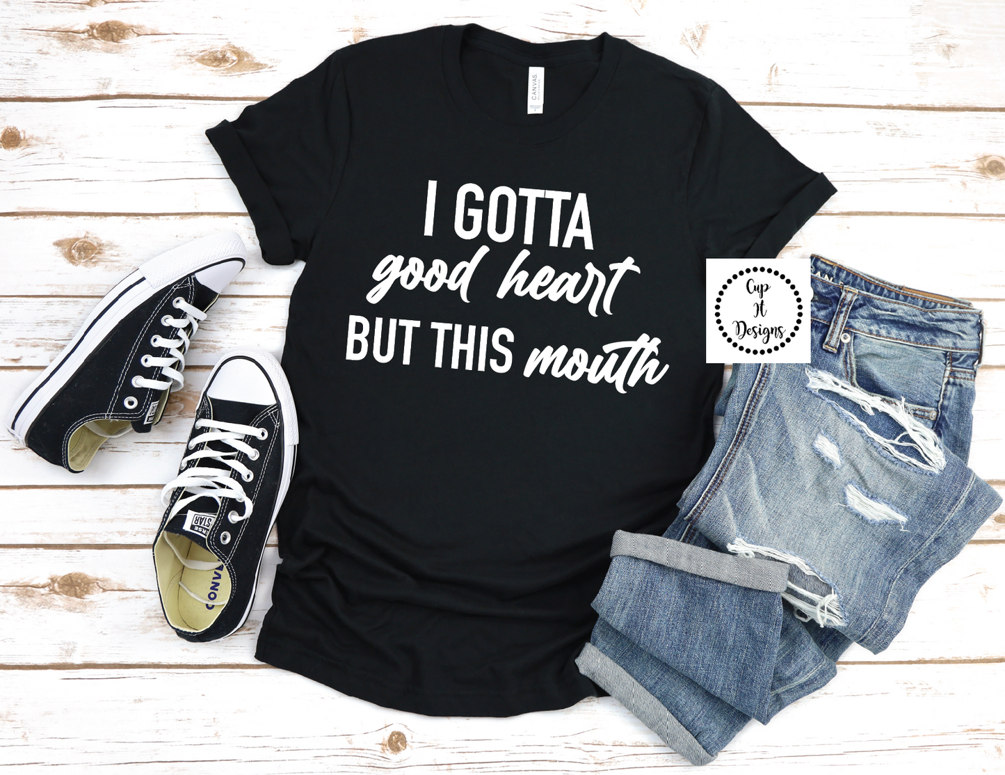Women's "I gotta good heart but this mouth" tee