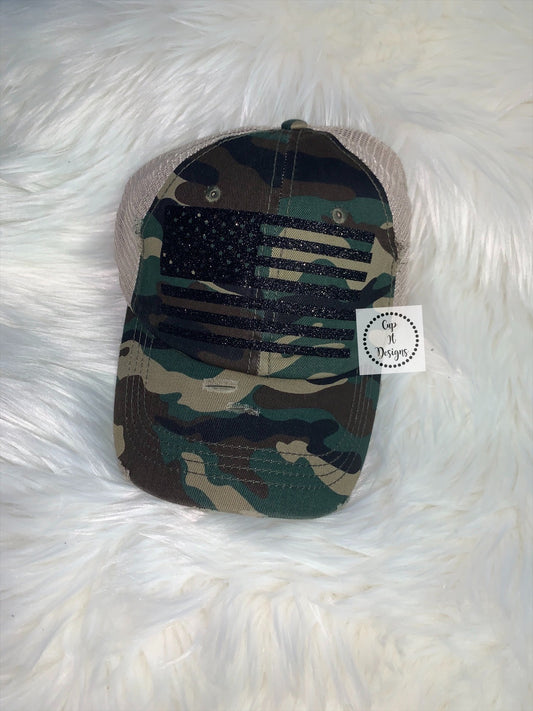 Camo HIGH PONYTAIL Flag Hat