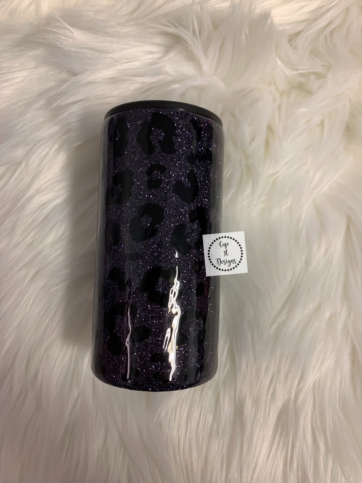 Black on Black Cheetah Epoxy Slim Can Koozie