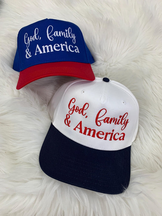 God, Family & America Embroidered Hat