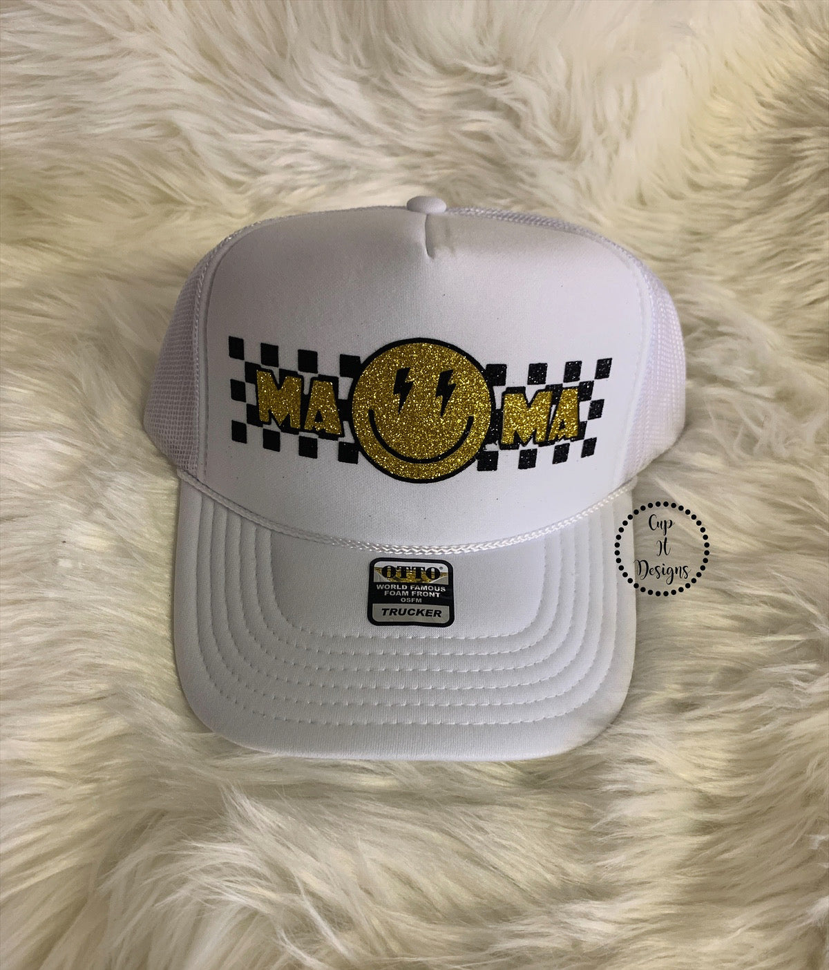 Checker Print Mama Smiley Trucker Hat