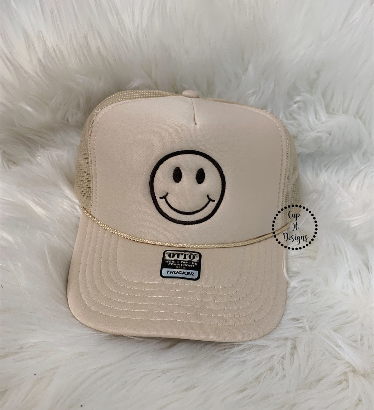 Smiley Embroidered Trucker Hat