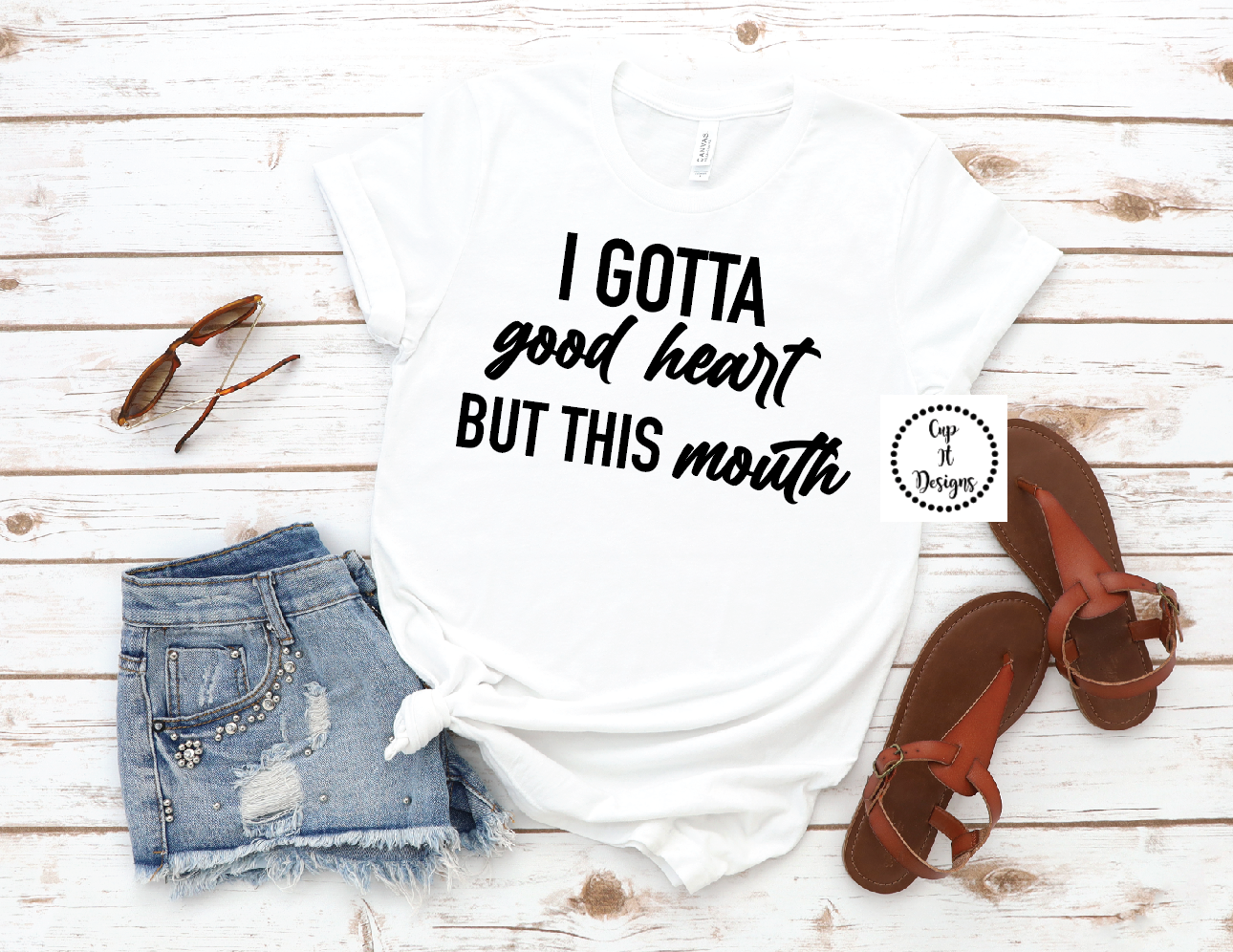 Women's "I gotta good heart but this mouth" tee