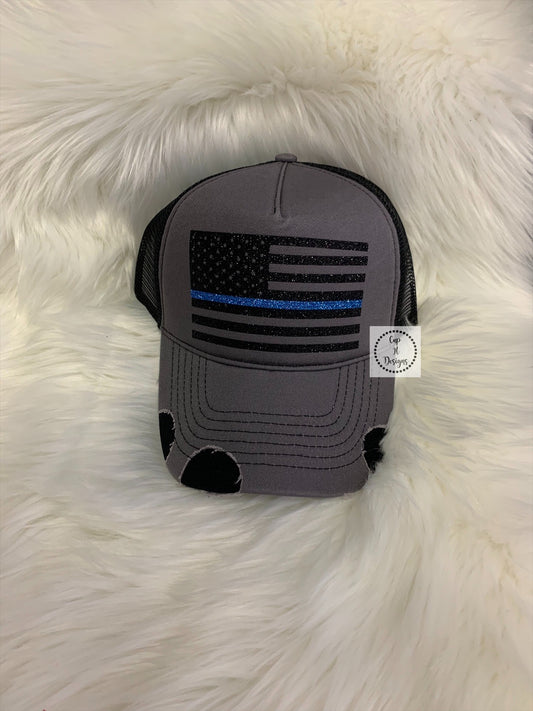 Distressed Blue Line Flag Hat