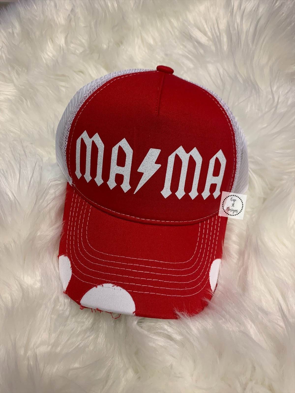 Red Distressed MAMA Trucker Hat