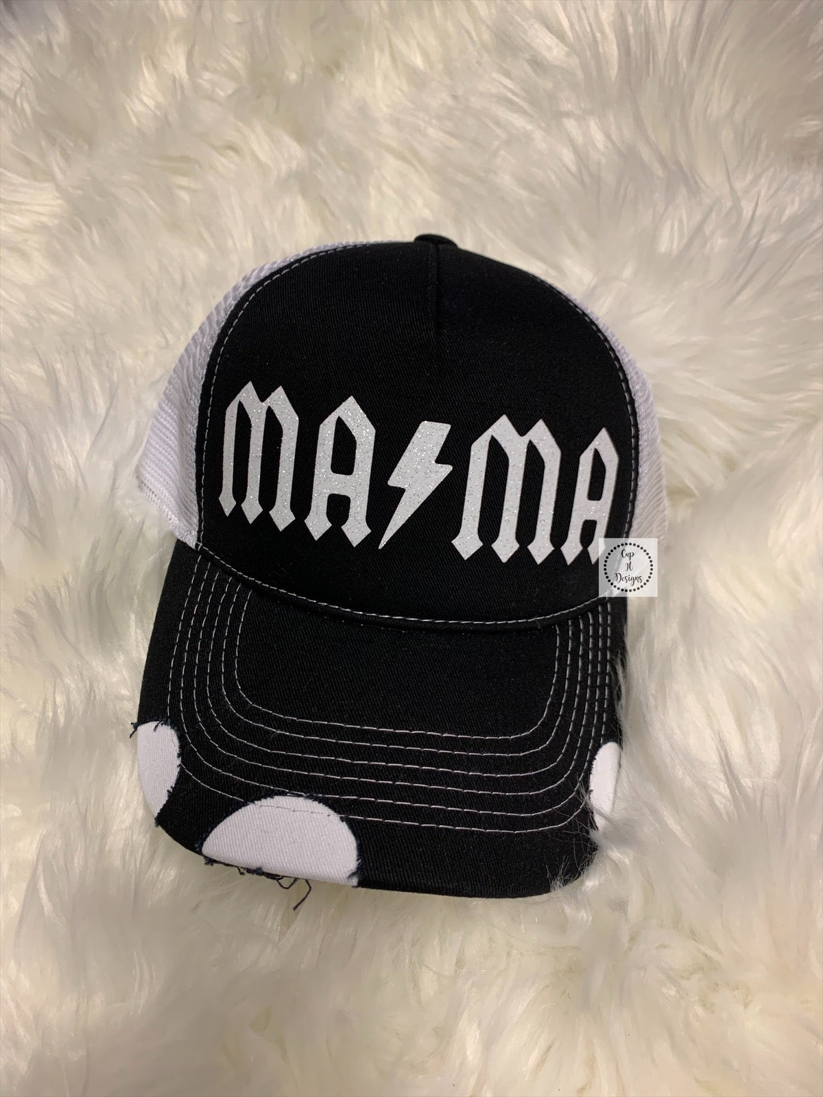 Black Distressed MAMA Trucker Hat