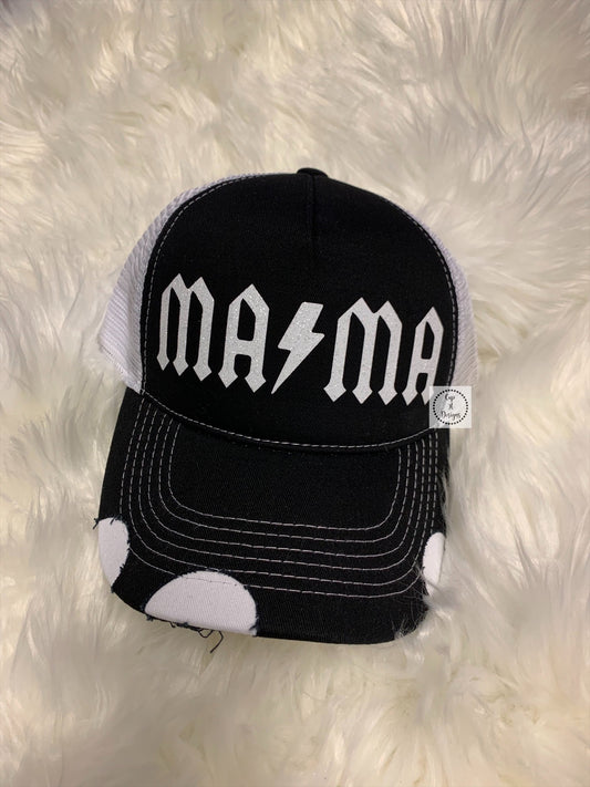 Black Distressed MAMA Trucker Hat
