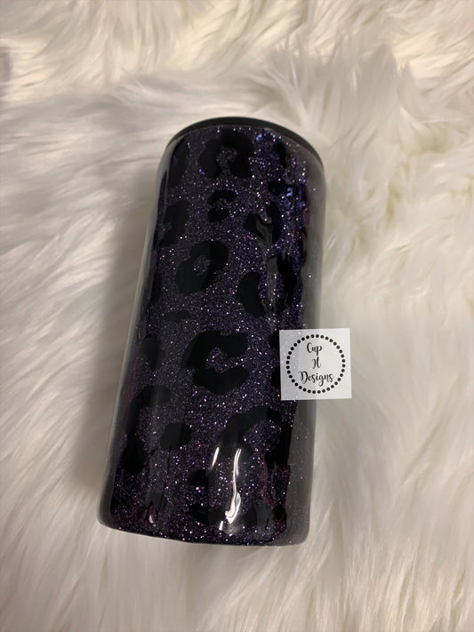 Black on Black Cheetah Epoxy Slim Can Koozie