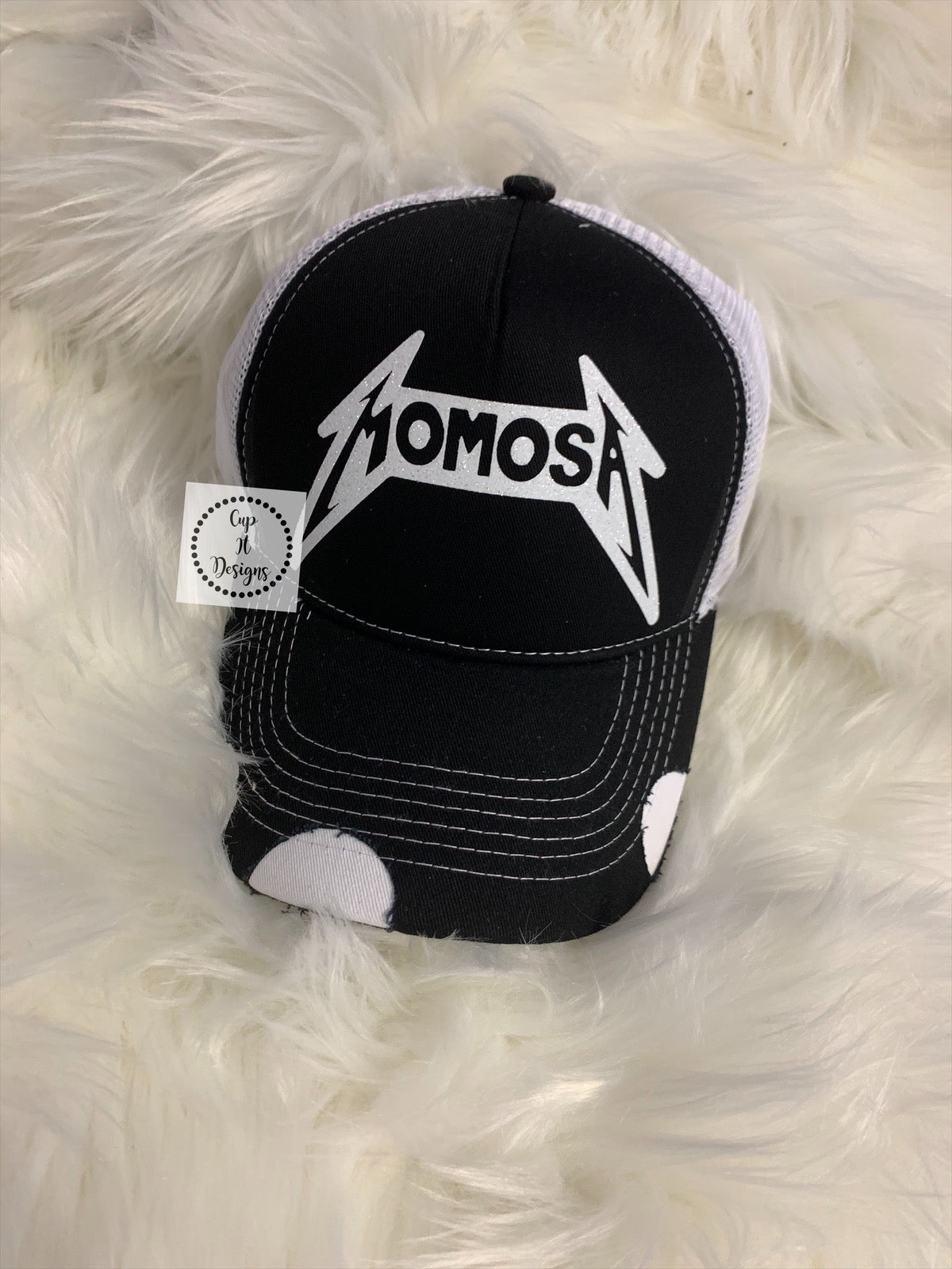 Black Distressed MIMOSA/MOMOSA Trucker Hat