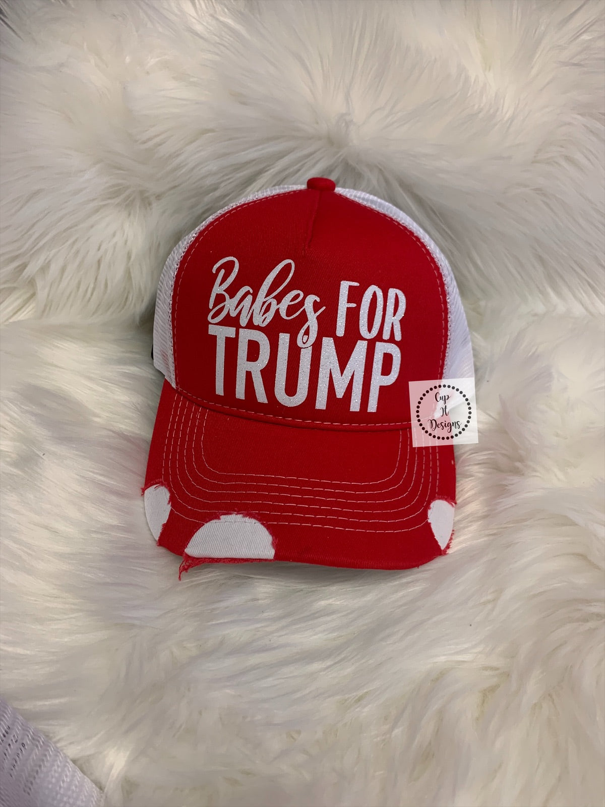 Womens Distressed "Babes for Trump" Trucker Hat