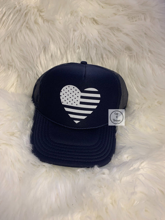 Navy Heart Flag Trucker Hat