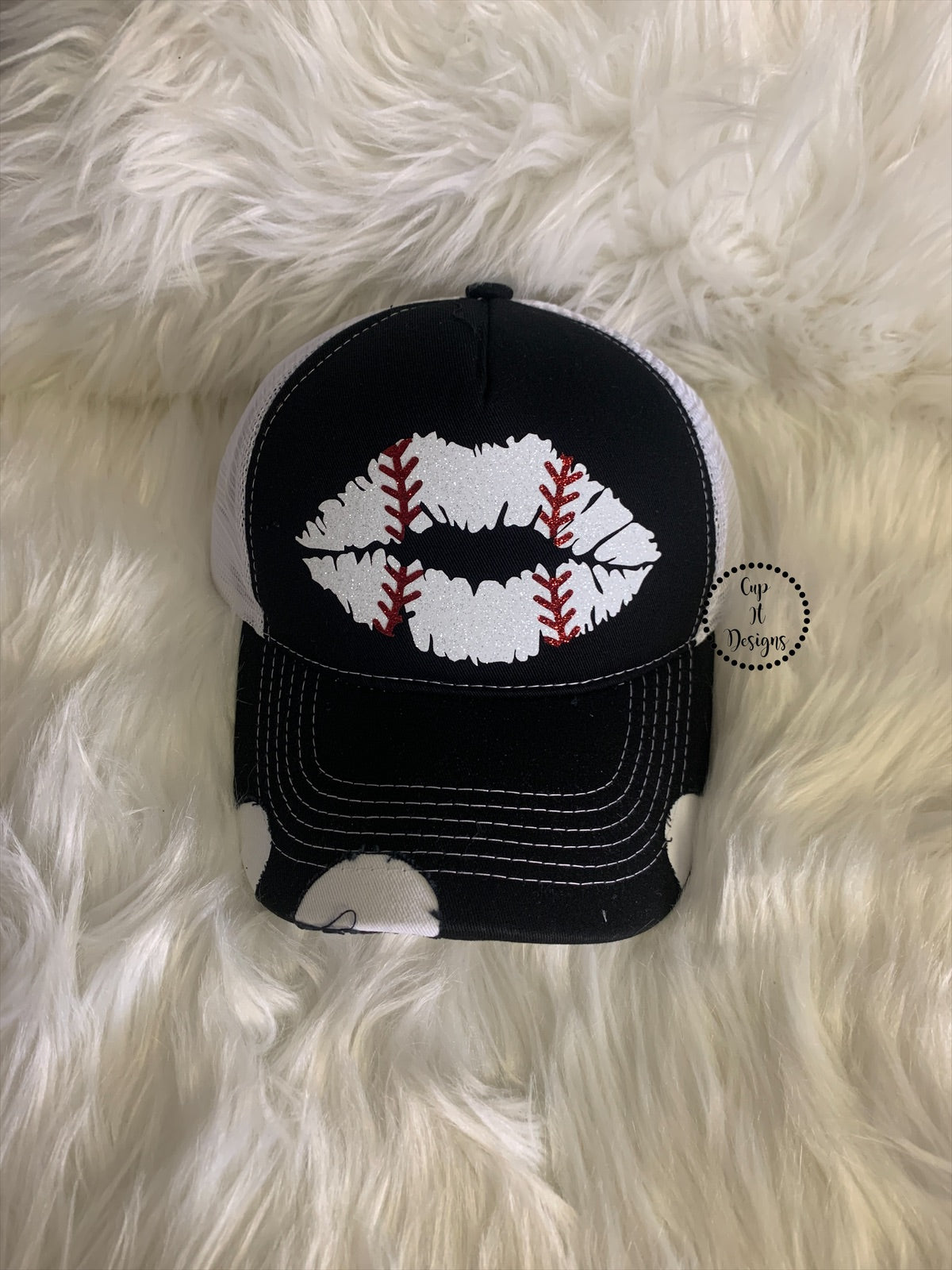 Baseball Lips Distressed Trucker Hat
