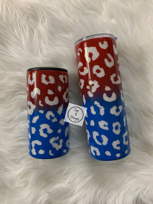 Red White and Blue Peekaboo Cheetah Tumbler