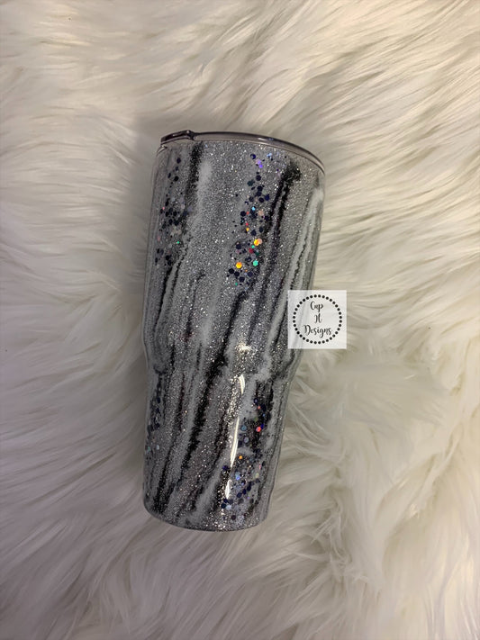 Silver/white/black Marble Epoxy Tumbler