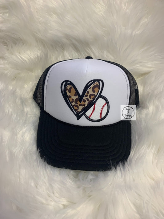 Baseball/Cheetah heart Trucker Hat