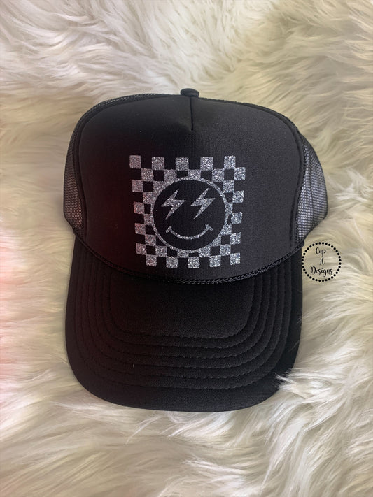 Checker Smiley Trucker Hat