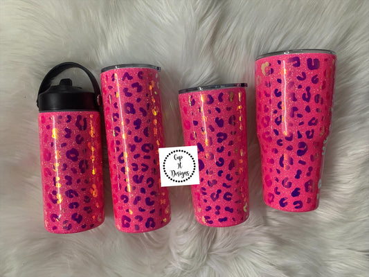 Pink Iridescent Cheetah Epoxy Tumbler